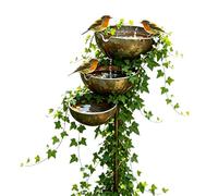 Rain Catchers for Garden, Metal Rain Catcher Bird Bath Stake, 3-Tier Rain Water Collector, Rustic Rain Catcher Garden Ornament, Cascading Bee & Butterfly Watering Station (1PC)