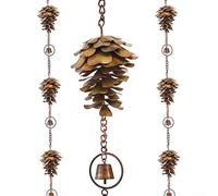 Rain Chain Pine Cone Rain Chain Wind Chime Pine Cone Ornament with Bells Bronze Metal Fall Wind Chimes Pine Cones Decorations Decorative Hanging Garden Decor