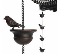 Rain Chain Set, Anthracite, Rainwater Chain, Made of Metal Material, 240 cm, 7.8 Feet Long Rain Game with Attached Hanger and 8 Birds for Drainage of Water
