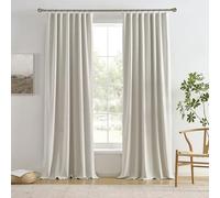 RAIN CITY 130 Inch Blackout Curtains 2 Panels Set, Linen Custom Curtain for Track System High Ceiling to Floor Back Tab Farmhouse Dark Out Window Drapes for Living Room,Natural Birch 50"x130"