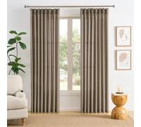 RAIN CITY 86 Inch Long Pinch Pleated Curtains Custom Length, Back Tab with Hooks Linen Textured Curtains for Living Room Bedroom 50 x 86, Khaki