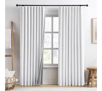 RAIN CITY Blackout Curtains 90 Inch Long 2 Panels Set,Back Tab/Rod Pocket/Pleated Look with Hooks,Boho Black Out Sunblock Drapes for Living Room 50W x 90L White