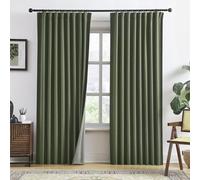 RAIN CITY Extra Wide Linen Blackout Curtains and Curtains with Hooks, 70" Width for 60" and 72" Windows, 2 Panels Pleated Curtains for Track System, Sliding Door, 70 x 90 cm,