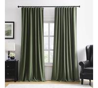 RAIN CITY Extra Wide Linen Blackout Curtains & Drapes with Hooks 70 in Width for 60&72 Inch Window 2 Panels,Back Tab Pleated Curtains for Track System Sliding Glass Door 70x96,Loden Olive Green