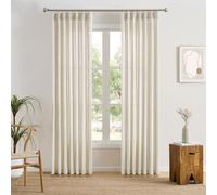 RAIN CITY Linen Pinch Pleated Curtains 90 Inches Long Set of 2, 42 Inch Wide Semi Sheer Light Filtering Drapes for Bedroom Living Room Home Decor,Back Tab Panels with Hooks,W42 x L90,Natural Color