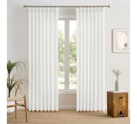 RAIN CITY Linen White Sheer Curtains 86 Inches Long Pinch Pleated with Hooks Light Filtering Window Drapes for Living Room Bedroom Semi Sheer Textured Curtains Back Tab 50 Each Wide