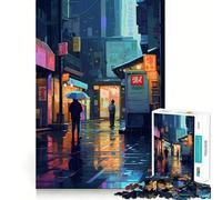 Rain City Pixel bit Art 1000 Piece Jigsaw Puzzles for Teenagers Boost Memory Gentle Relax Premium Cut Bday Surprise (38x52cm)