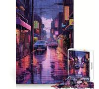 Rain City Pixel bit Art 1000 Piece Jigsaw Puzzles for Teenagers Jigsaw Brain Workout Toy Group Play Art Assembly Classic Gift (50x75cm)