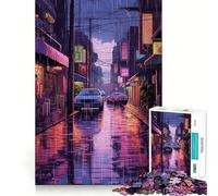 Rain City Pixel bit Art 1000 Piece Jigsaw Puzzles for Teenagers Jigsaw Brain Workout Toy Group Play Art Assembly Classic Gift (50x75cm)