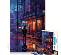 Rain City Pixel bit Art 1000 Pieces Jigsaw Puzzles for Teenagers Memory Upgrade Casual Relax Sharp Cut Art Display (38x52cm)