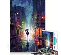 Rain City Pixel bit Art Jigsaw Puzzle 1000 Piece for Adults Mind Game Toy Peaceful Fun Neat Cut Art Collection Piece (50x75cm)