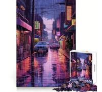 Rain City Pixel bit Art Jigsaw Puzzle for Adults 1000 Pieces Memory Boost Group Play Pattern Assembly Xmas Surprise (38x26cm)