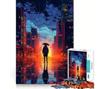 Rain City Pixel bit Art Jigsaw Puzzles 1000 Piece for Adults Intellect Toy Calm Relax Precise Cut Santa Wish Item (50x75cm)