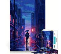 Rain City Pixel bit Art Jigsaw Puzzles 1000 Pieces for Teenagers Raise Memory Easy Leisure Clean Edge Xmas Surprise (38x52cm)