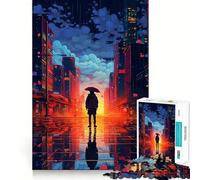 Rain City Pixel bit Art Jigsaw Puzzles for Adults1000 Piece Mind Skill Group Joy Quality Edge Art Collection Piece (38x52cm)
