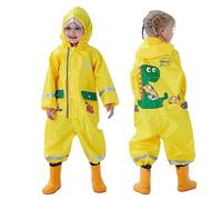 Rain Coats for Kids All in One Puddle Suit Waterproof Rainsuit Girls Hooded Raincoat Reflective Strip Zipper Rainwear Baby Boys Rain Suit Yellow 1-2 Years