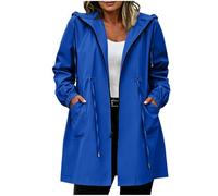 Rain Coats For Women Plus Size Waterproof Jacket Lightweight Windbreaker Hooded Raincoat Loose Casual Summer Coats Ladies Outdoor Hiking Cycling Wear Outfits Blue XXL