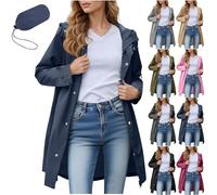 Rain Coats for Women Walking Waterproof Jackets Mid Length Water Proof Windbreaker Rainproof Rain Coat with Pockets Padded Ladies Jacket Raincoats Fall Outfits for Women Plus Size Navy