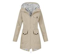 Rain Coats for Women Waterproof Jacket Long Drawstring Zipper Rain Hooded Lightweight Running Jacket with Packets Outdoor Windbreaker Hooded Raincoat Overcoat Sports Cycling Jackets Khaki S