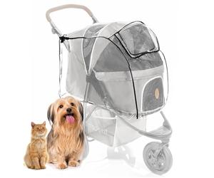 Rain Cover for Dog Pram - Fits Medium & Large Dogs - Rear Zip Entry, Ventilation Holes, P Boo Window - Transparant