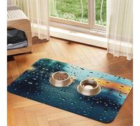 Rain Drops On Glass Absorbent Leather Pet Tablecloth Non-Slip Dining Pad For Puppy Kitten Food Water Bowls