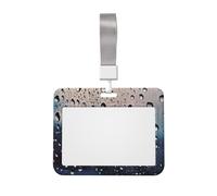 Rain Drops on Glass ID Badge Holder with Lanyard Horizontal Hard Plastic ID Card Case with Clear Window, Waterproof Work Badge Sleeve Fashion Card Protector Pouch for Women Men