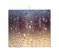 Rain Drops On Glass Printed, Dish Drying Mat, 18x16 Inch Absorbent Microfiber Quick Dry Machine Washable for Dishes Pots Pans Glassware Coffee Bar Under Rack