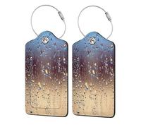 Rain Drops On Glass Printed,Luggage Tags Pu Leather Name Tag Travel Suitcase Identifier ID Tags Durable Luggage Label 2 pcs