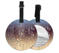 Rain Drops On Glass Printed,Luggage Tags Pu Leather Name Tag Travel Suitcase Identifier ID Tags Durable Baggage Label 2 pcs
