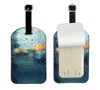 Rain Drops on Glass Printed PU Leather Bag Tag, Personalized Baggage Label, Privacy Flap ID Shield, for Vacation