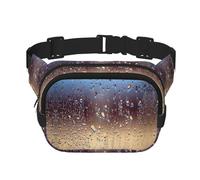 Rain Drops On Glass Square Double-Layer Waist Bag with All-Over Print,Durable Twill Fabric, Multi-Pocket Fanny Pack for Outdoor Sports Travel
