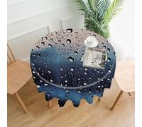 Rain Drops on Glass Tablecloth Exquisite Wrinkle-Free Straight-Edge Round Table Cloth Anti-Fading Premium Polyester Tablecloth Waterproof Folding Table Cloths for Tables Decor