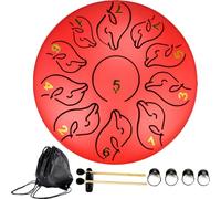 Rain Drum for Garden | 6-Inch 11-Tone Steel Tongue Drum Rain Chime | Musical Instruments For Outside | Ethereal Drum For Rain Outdoor | Balmy Rain Drum for Kids,Red