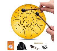 Rain Drum for Garden, Surwin 6 inches 11 Tone D Key Steel Tongue Drum Musical Instruments, Chakra Drum for Rain with Pocket and Mallets, Rain Drum Outside for Yoga Meditation (Gold)