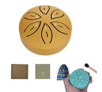 Rain Drum for Garden, Surwin Chakra Drum for Rain with Pocket and Mallets, 3 inches 6 Tone Steel Tongue Drum Musical Instruments Rain Drum Outside for Meditation Yoga (Yellow)
