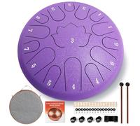 Rain Drum for Outside 15 Note 12 Inch - Steel Tongue Drum - Handpan Drum for Meditation and Beginners with Music Book, Rain Drum Mallet, and Carrying Bag(Purple, 12 lnch)
