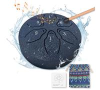 Rain drum for outside, 3 inches 6 Notes Steel Tongue Musical Instrument Drum Rain Chime for garden instrumental,chakra drum kit with music book(Navy Blue)