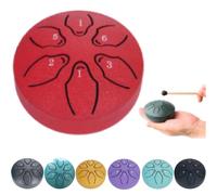 Rain Drum for Outside, 6 Tones Steel Tongue Drum Rain Chime, Handpan Meditation Drum for Garden, Outdoor Rain Chime Musical Instrument, Ethereal Drum for Rain, Balmy Rain Drum for Kids (red)
