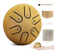 Rain Drum for Outside Garden,3 Inch 6 Note Steel Tongue Drum,Waterproof Chakra Drum Rain Chime with English Sheet Music Book, Drumsticks and Note Stickers, for Camping, Meditation (Gold)