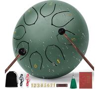 Rain Drum for Outside Garden, 6 Inches 8 Notes Steel Tongue Chakra Drums, Waterproof Meditation Rain Chime, Musical Instruments for Adult Gift with Bag, Drum Mallets, Music Book (Green)