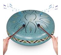 Rain Drum for Outside Garden,Couleeur 6 Inch 11 Notes Steel Tongue Drum Instrument Steel Drum Set with Drumsticks,Drumstick Stand Meditation Yoga Musical Education, Best Gift for Kids(verde chiaro)