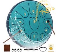 Rain Drum for Outside Garden,Steel Tongue Drum 6 Inche 11 Note Steel Drums Rain Chime,with Soft Bag,Music Book,2 Mallets(green)