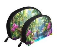 Rain Forest Waterfall Printed Makeup Bags 2-Piece Portable Shell Travel Toiletry Bag