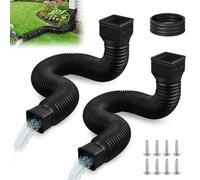 Rain Gutter Downspout Extensions 2 Pack: Flexible Downpipe Extension Extendable from 21 to 60 Inches Black Downspout Extender for Rain Water Drainage