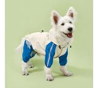 Rain Jacket for Dogs Doggy Raincoat with Leash Hole for Outdoor Adventures Walking (White Blue,Large)