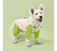 Rain Jacket for Dogs Doggy Raincoat with Leash Hole for Outdoor Adventures Walking (White Green,XX-Large)