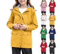 Rain Jacket for Girls Waterproof Jackets Lightweight Windproof Raincoat Zip Up Button Down Hooded Coat Pockets Long Sleeve Outdoor Windbreaker (Dark Blue, 13-14 Years)
