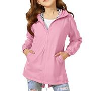 Rain Jacket for Kids Scrub Jackets Lightweight aterproof Hood Windbreaker Mid Long Length aterproof Packable Raincoat with Pockets Warm Up Jackets