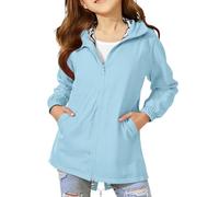 Rain Jacket for Kids Scrub Jackets Lightweight aterproof Hood Windbreaker Mid Long Length aterproof Packable Raincoat with Pockets Warm Up Jackets