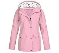 Rain Jacket Women Lightweight Waterproof Jacket with Hood Raincoat Solid Color Zip Up Softshell Jacket Casual Loose Trench Coat Oversized Camping Windbreaker